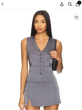 Sleeveless Gray Button Vest and Skirt Set - Women’s Set Small bottoms M top